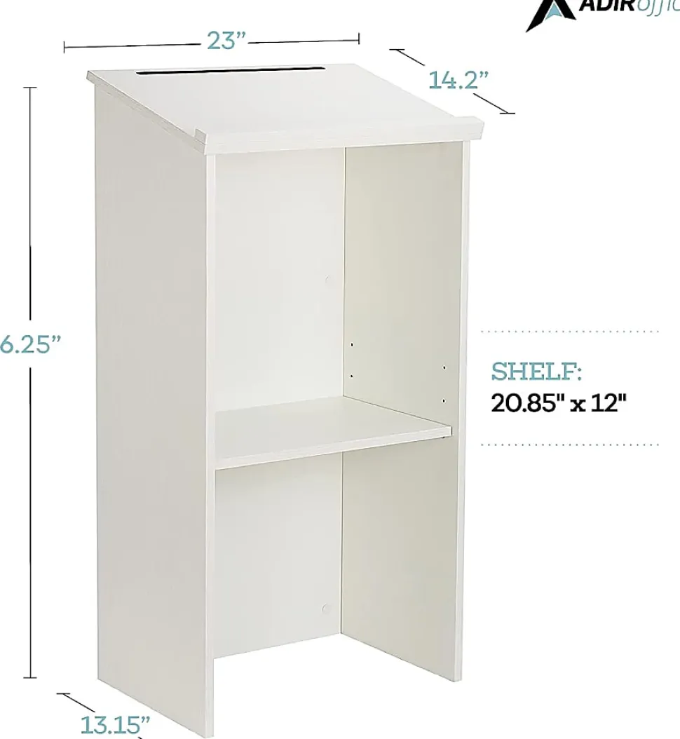 Alpine AdirOffice Stand-Up Floor Podium Lectern, 45-13/16”H x 23”W x 15”D, White