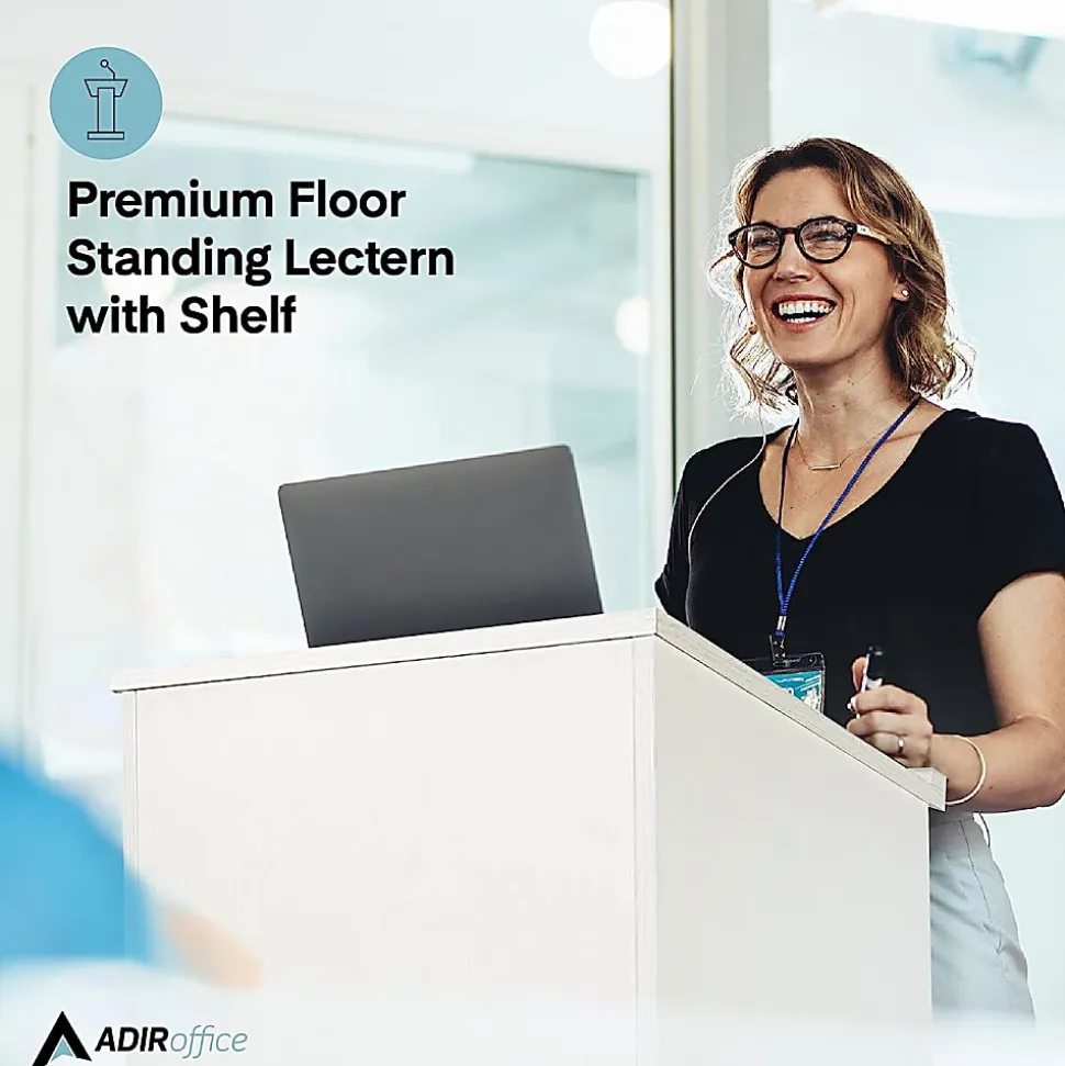 Alpine AdirOffice Stand-Up Floor Podium Lectern, 45-13/16”H x 23”W x 15”D, White