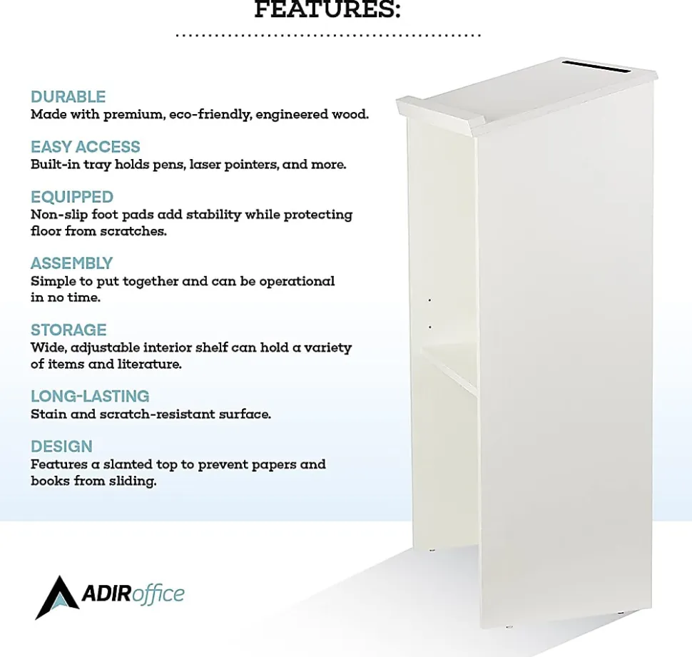 Alpine AdirOffice Stand-Up Floor Podium Lectern, 45-13/16”H x 23”W x 15”D, White