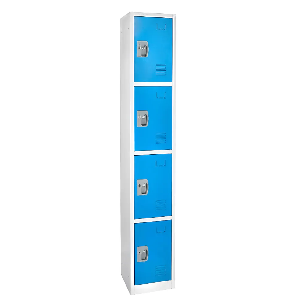 Alpine AdirOffice 4-Tier Steel Lockers, 72"H x 12"W x 12"D, Blue, Pack Of 2 Lockers