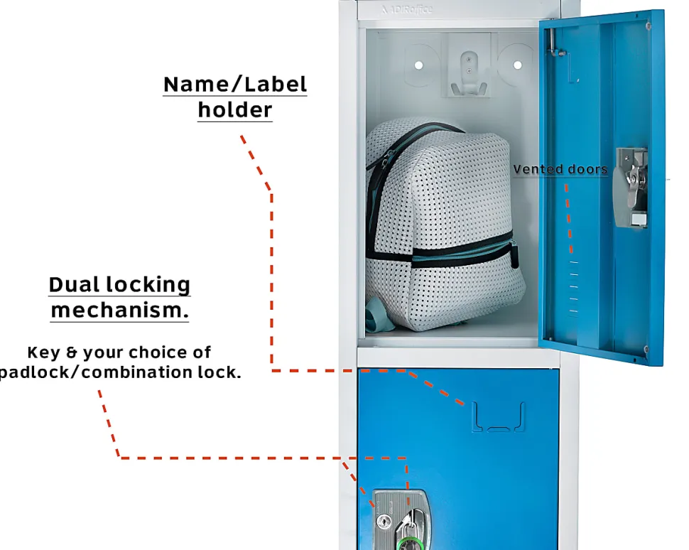Alpine AdirOffice 4-Tier Steel Lockers, 72"H x 12"W x 12"D, Blue, Pack Of 2 Lockers
