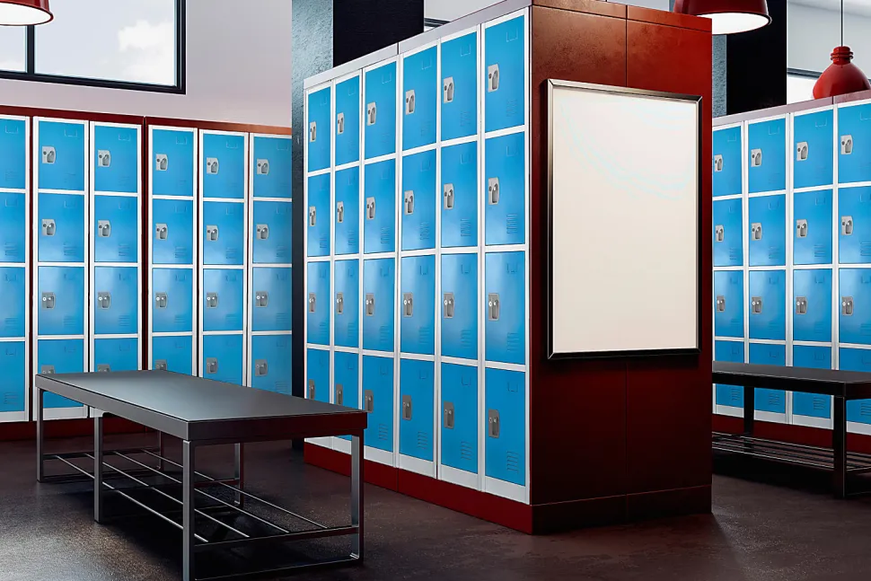 Alpine AdirOffice 4-Tier Steel Lockers, 72"H x 12"W x 12"D, Blue, Pack Of 2 Lockers