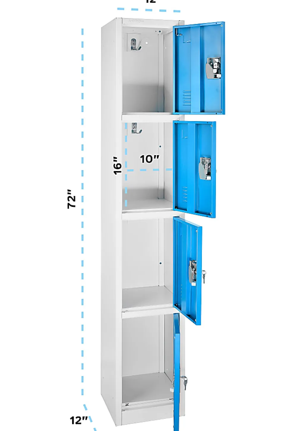 Alpine AdirOffice 4-Tier Steel Lockers, 72"H x 12"W x 12"D, Blue, Pack Of 2 Lockers