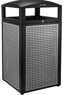 Alpine All-Weather 40-Gallon Outdoor Commercial Trash Can, With Ashtray Lid, Silver