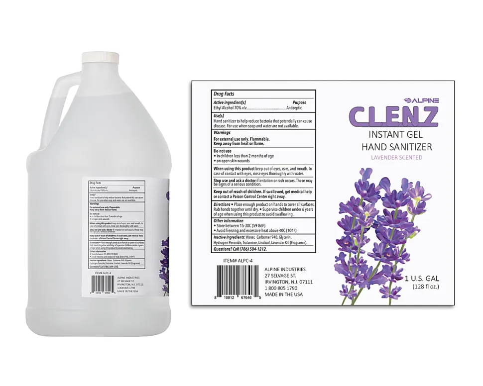 Alpine Industries Commercial Gel Hand Sanitizer, Lavender Scent, 1 Gallon (128 Oz), 4 Pack