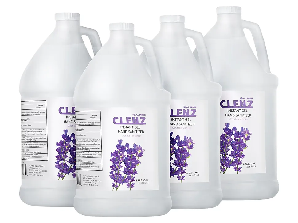 Alpine Industries Commercial Gel Hand Sanitizer, Lavender Scent, 1 Gallon (128 Oz), 4 Pack
