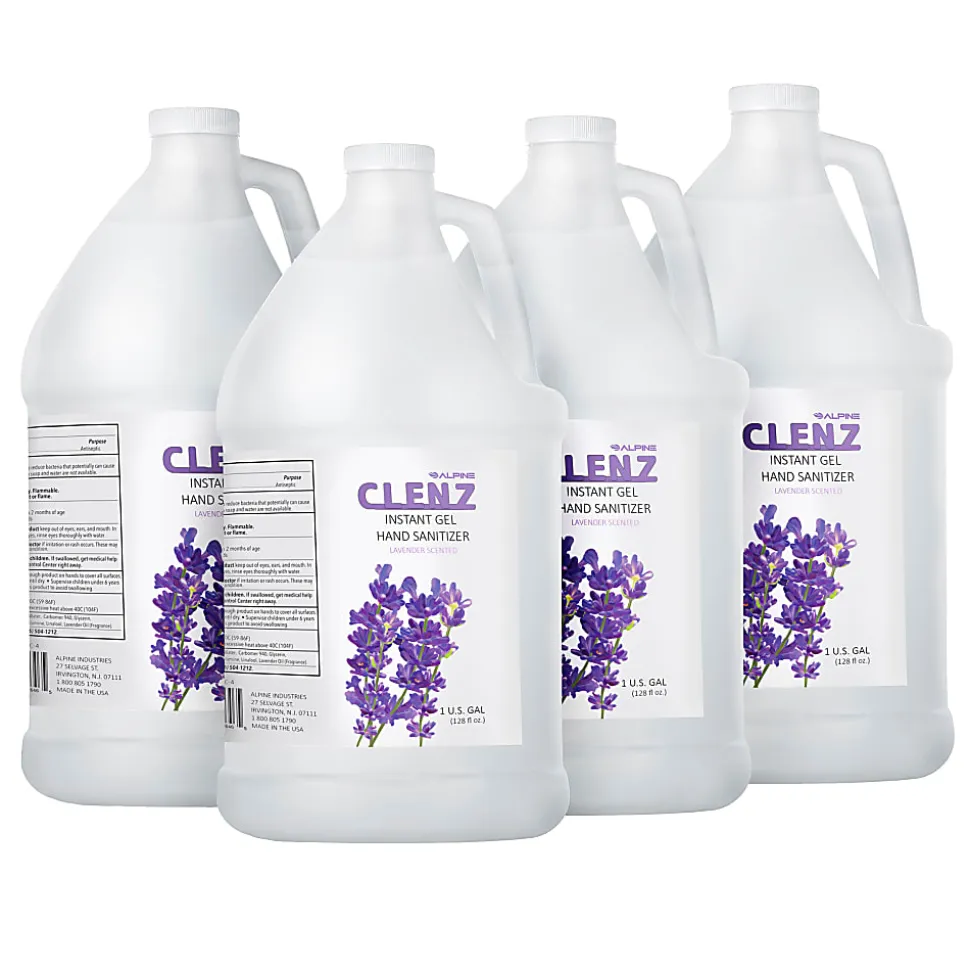 Alpine Industries Commercial Gel Hand Sanitizer, Lavender Scent, 1 Gallon (128 Oz), 4 Pack