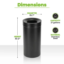 Alpine Industries Stainless Steel, Indoor Trash Can, 27 gallons, Black, 2/Pack (475-27L-BLK)