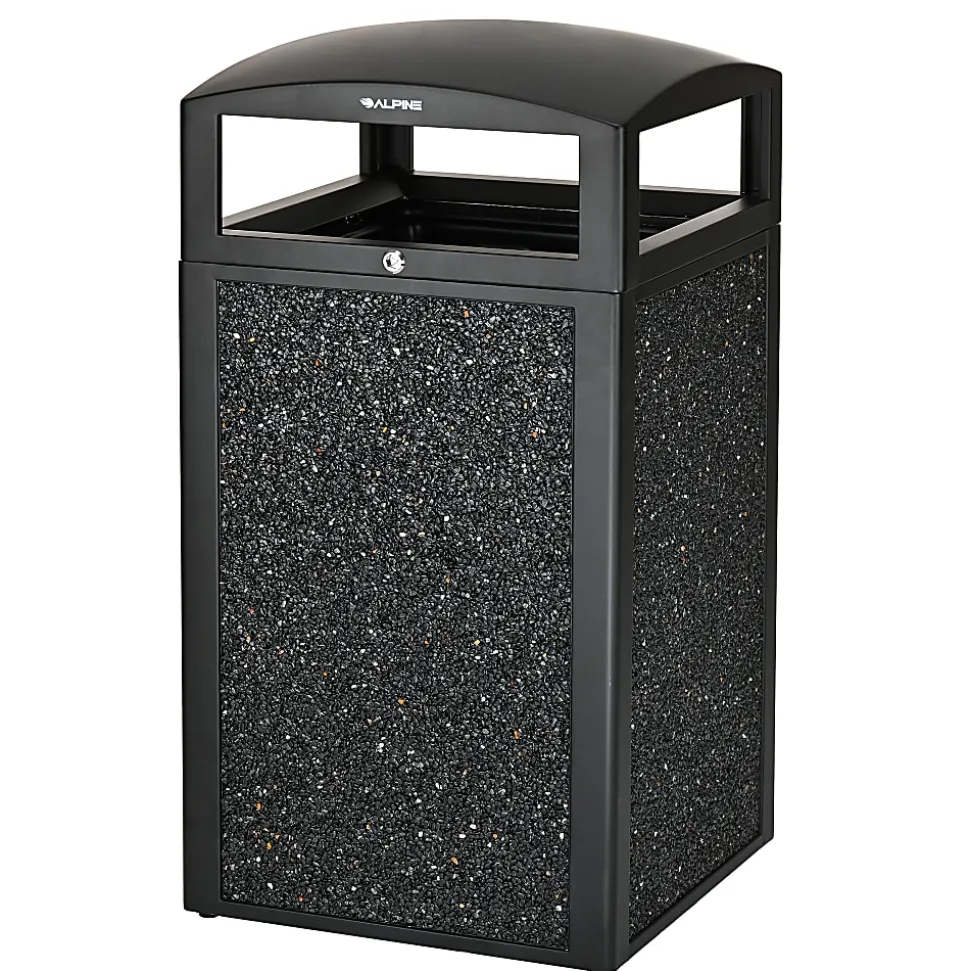 Alpine Industries Steel All-Weather Stone Panel Outdoor Commercial Trash Can With Lid, 40 Gallons, Gray