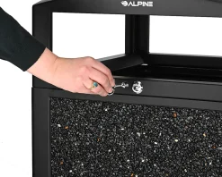 Alpine Industries Steel All-Weather Stone Panel Outdoor Commercial Trash Can With Lid, 40 Gallons, Gray