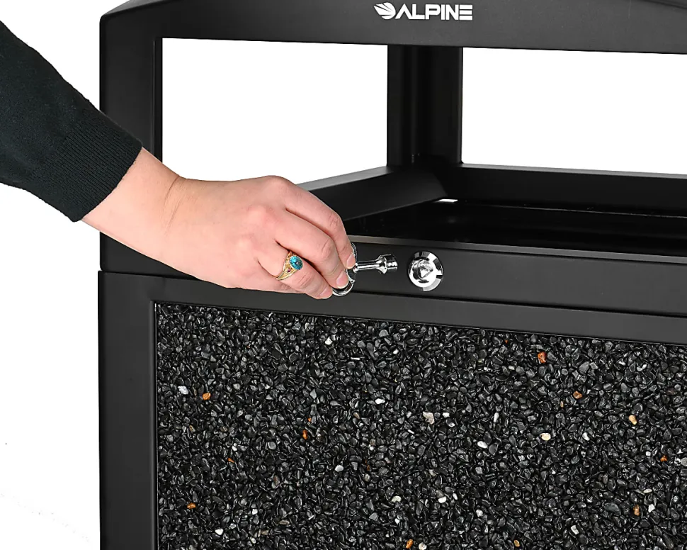 Alpine Industries Steel All-Weather Stone Panel Outdoor Commercial Trash Can With Lid, 40 Gallons, Gray