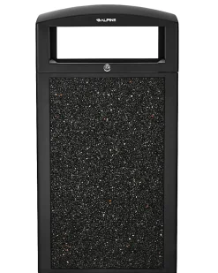 Alpine Industries Steel All-Weather Stone Panel Outdoor Commercial Trash Can With Lid, 40 Gallons, Gray