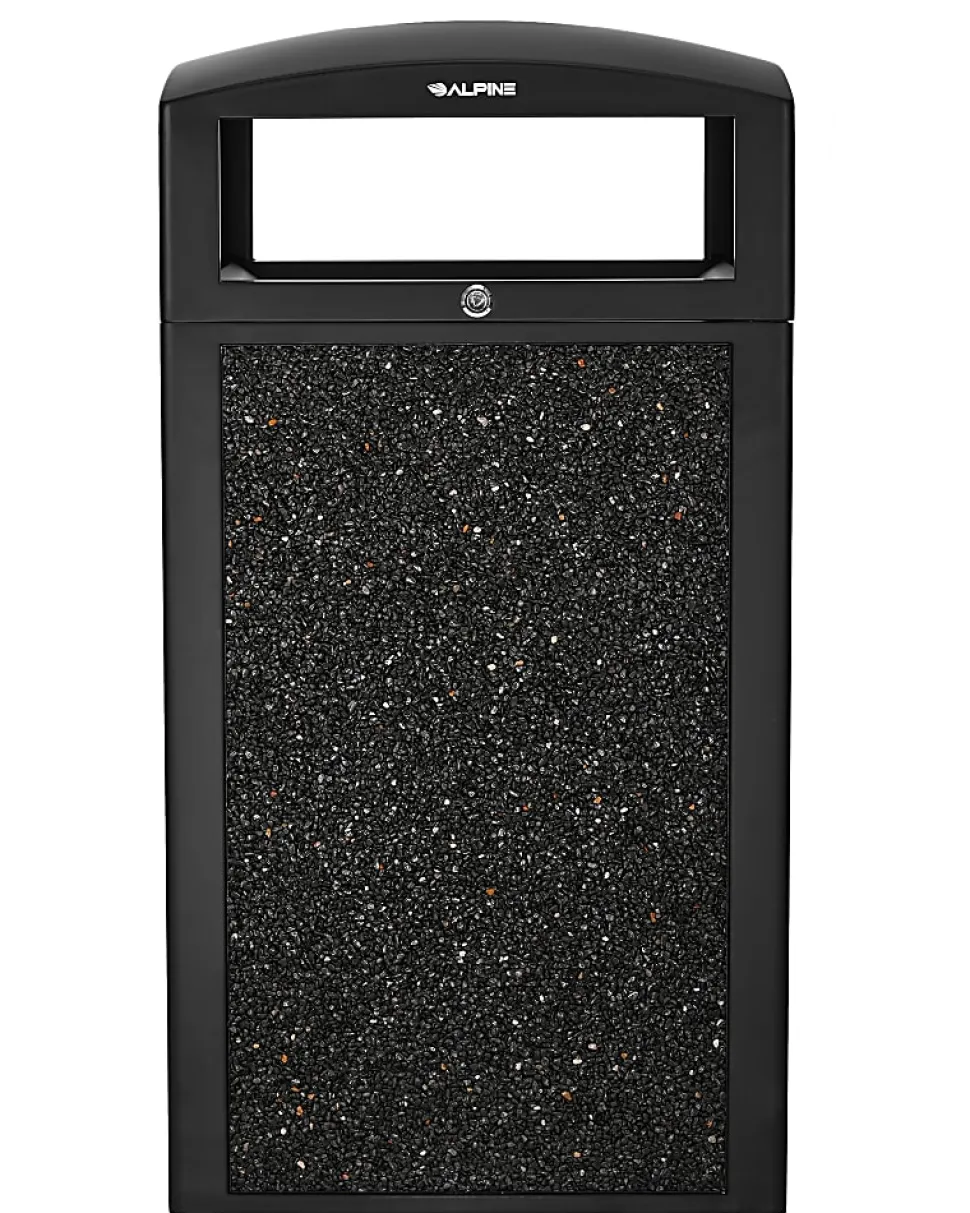 Alpine Industries Steel All-Weather Stone Panel Outdoor Commercial Trash Can With Lid, 40 Gallons, Gray