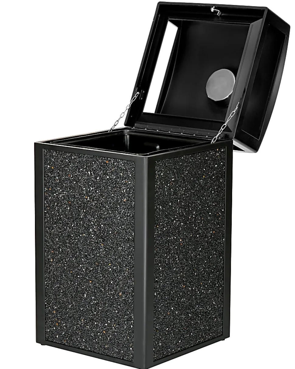Alpine Industries Steel All-Weather Stone Panel Outdoor Commercial Trash Can With Ashtray Lid, 40 Gallons, Gray