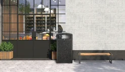 Alpine Industries Steel All-Weather Stone Panel Outdoor Commercial Trash Can With Ashtray Lid, 40 Gallons, Gray