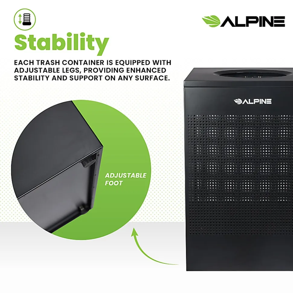 Alpine Industries Steel, Indoor Trash Can, 40 Gallons (151 liters), Black (438-40-BLK)