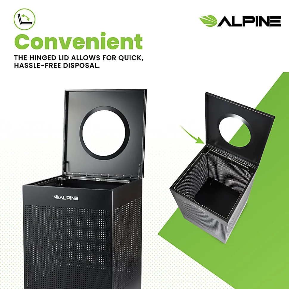 Alpine Industries Steel, Indoor Trash Can, 40 Gallons (151 liters), Black (438-40-BLK)