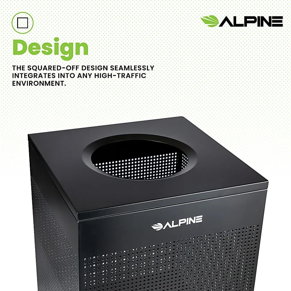 Alpine Industries Steel, Indoor Trash Can, 40 Gallons (151 liters), Black (438-40-BLK)
