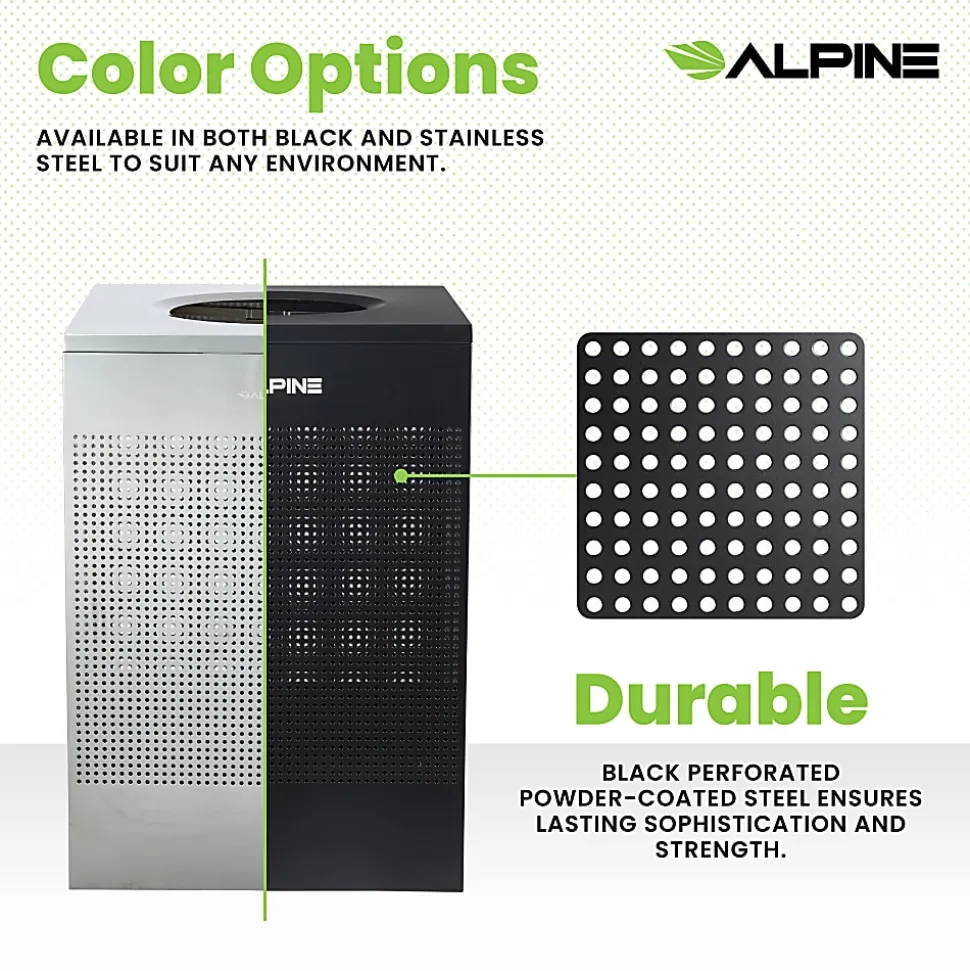 Alpine Industries Steel, Indoor Trash Can, 40 Gallons (151 liters), Black (438-40-BLK)