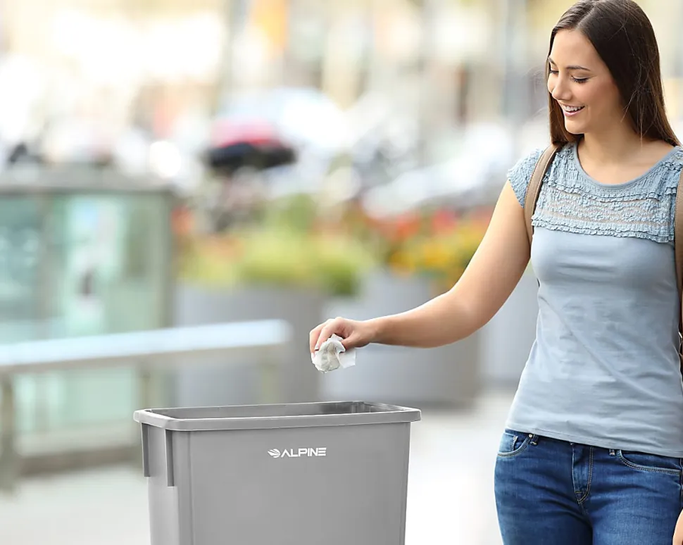 Alpine Industries Waste Basket Commercial Trash Cans, 23 Gallons, Gray, Pack Of 3 Cans