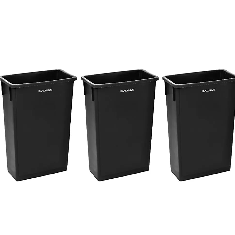 Alpine Industries Waste Basket Commercial Trash Cans, 23 Gallons, Black, Pack Of 3 Cans