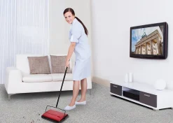 Alpine Manual Triple Brush Floor And Carpet Sweepers, Red, Pack Of 2 Sweepers