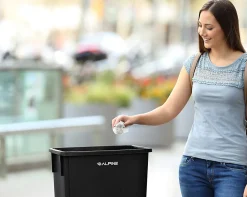 Alpine Rectangular Polypropylene Slim Trash Can, 23 Gallons, Black