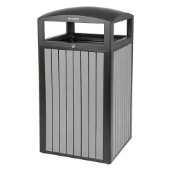 Alpine Slatted Plastic Panel Outdoor Trash Can, 40 Gallon, 40-15/16”H x 21-5/16”W x 21-5/16”D, Gray