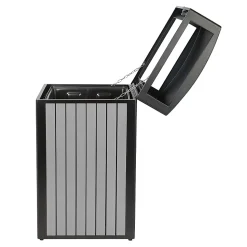 Alpine Slatted Plastic Panel Outdoor Trash Can, 40 Gallon, 40-15/16”H x 21-5/16”W x 21-5/16”D, Gray