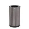 Alpine Slatted Recycled Plastic Panel Round Outdoor Trash Can, 32 Gallon, 33-7/8”H x 20”W x 20D, Gray