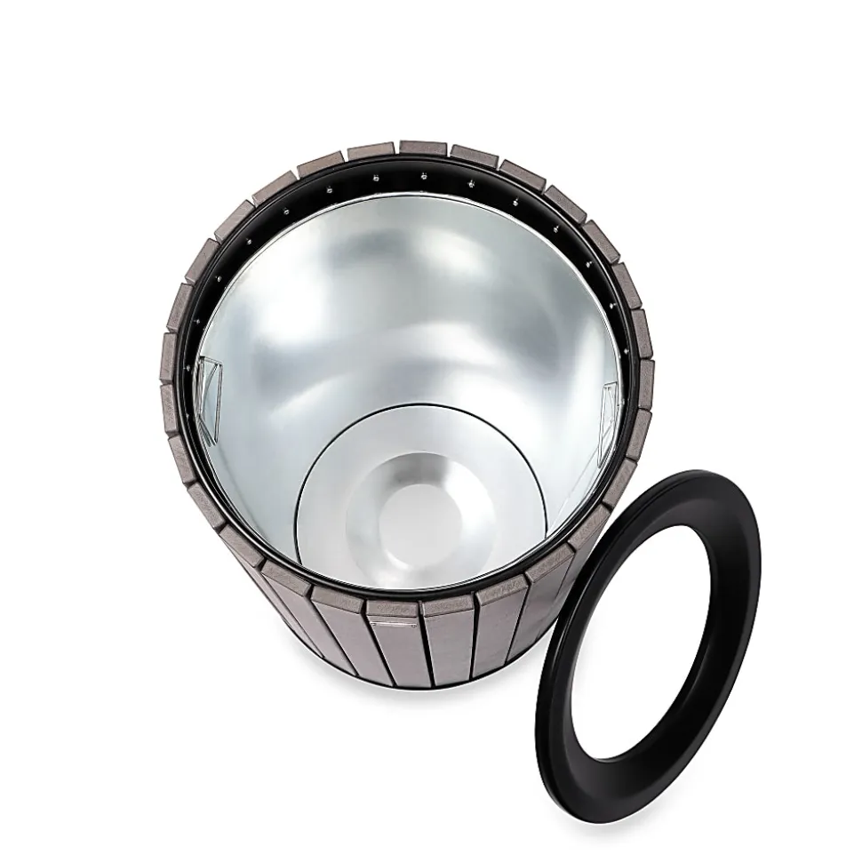 Alpine Slatted Recycled Plastic Panel Round Outdoor Trash Can, 32 Gallon, 33-7/8”H x 20”W x 20D, Gray