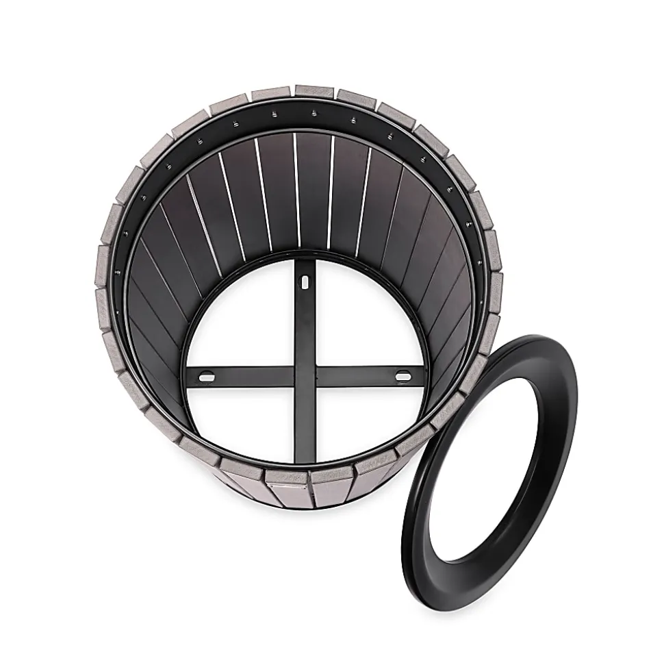 Alpine Slatted Recycled Plastic Panel Round Outdoor Trash Can, 32 Gallon, 33-7/8”H x 20”W x 20D, Gray