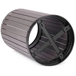 Alpine Slatted Recycled Plastic Panel Round Outdoor Trash Can, 32 Gallon, 33-7/8”H x 20”W x 20D, Gray