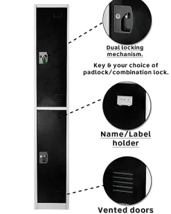 Alpine 2-Tier Steel Lockers, 72”H x 12”W x 12”D, Black, Set Of 4 Lockers
