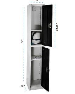 Alpine 2-Tier Steel Lockers, 72”H x 15”W x 15”D, Black, Set Of 2 Lockers