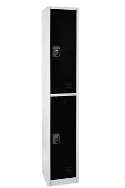 Alpine 2-Tier Steel Lockers, 72”H x 15”W x 15”D, Black, Set Of 2 Lockers