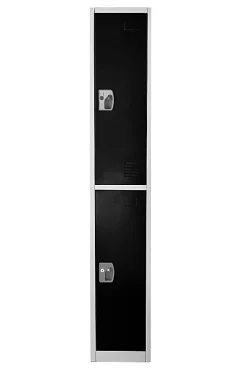 Alpine 2-Tier Steel Lockers, 72”H x 15”W x 15”D, Black, Set Of 2 Lockers
