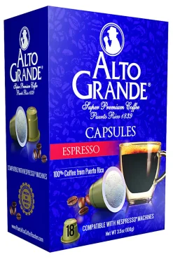 Alto Grande Single-Serve Coffee Pods, Classic Roast, Espresso, Carton Of 18