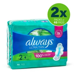 Always Ultra Thin Long Super Pads, Size 2, Box Of 92 Pads