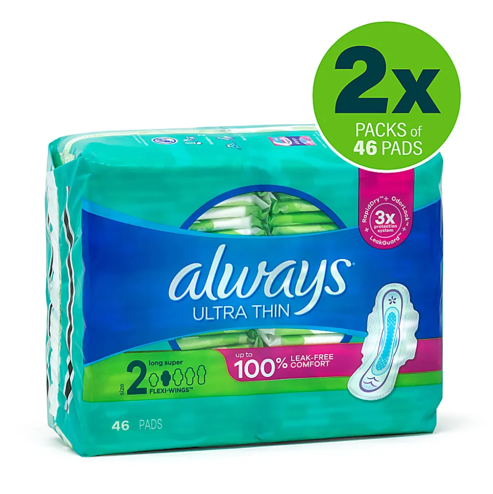 Always Ultra Thin Long Super Pads, Size 2, Box Of 92 Pads