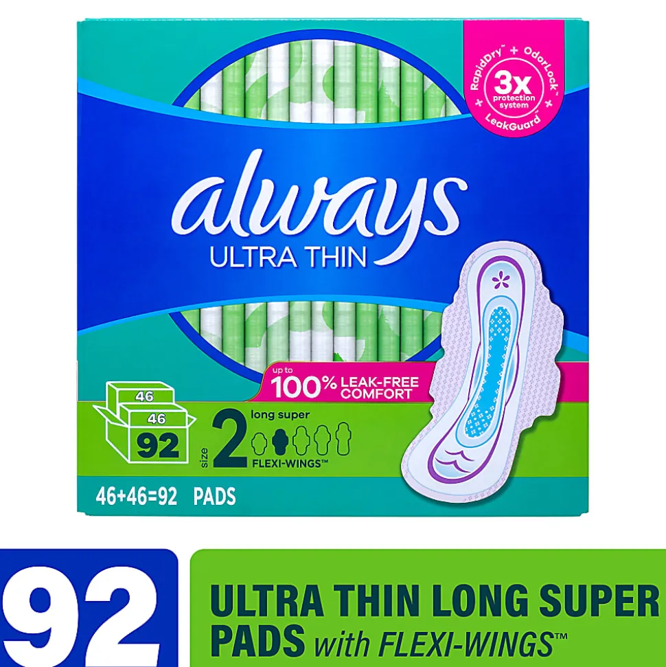 Always Ultra Thin Long Super Pads, Size 2, Box Of 92 Pads