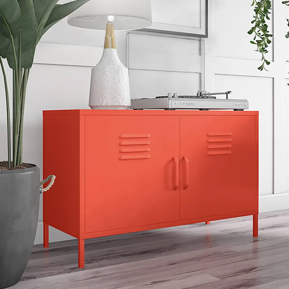 Ameriwood™ Home Cache 2-Door Metal Locker Accent Cabinet, 25-1/4”H x 39-3/8”W x 15-3/4”D, Orange
