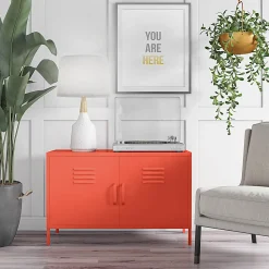 Ameriwood™ Home Cache 2-Door Metal Locker Accent Cabinet, 25-1/4”H x 39-3/8”W x 15-3/4”D, Orange