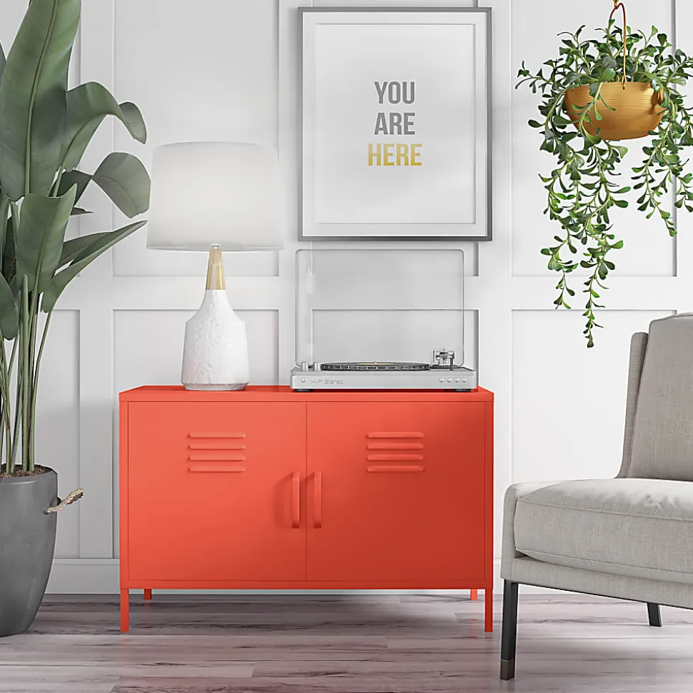 Ameriwood™ Home Cache 2-Door Metal Locker Accent Cabinet, 25-1/4”H x 39-3/8”W x 15-3/4”D, Orange