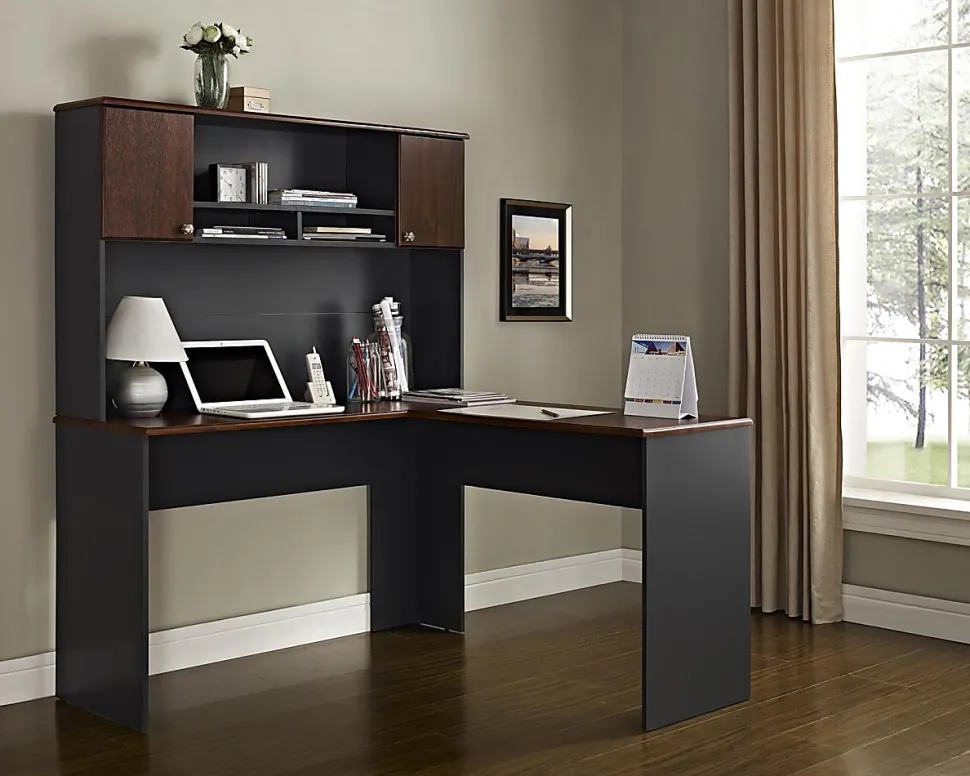 Ameriwood™ Home The Works 52"W L-Shaped Corner Desk, Cherry/Gray