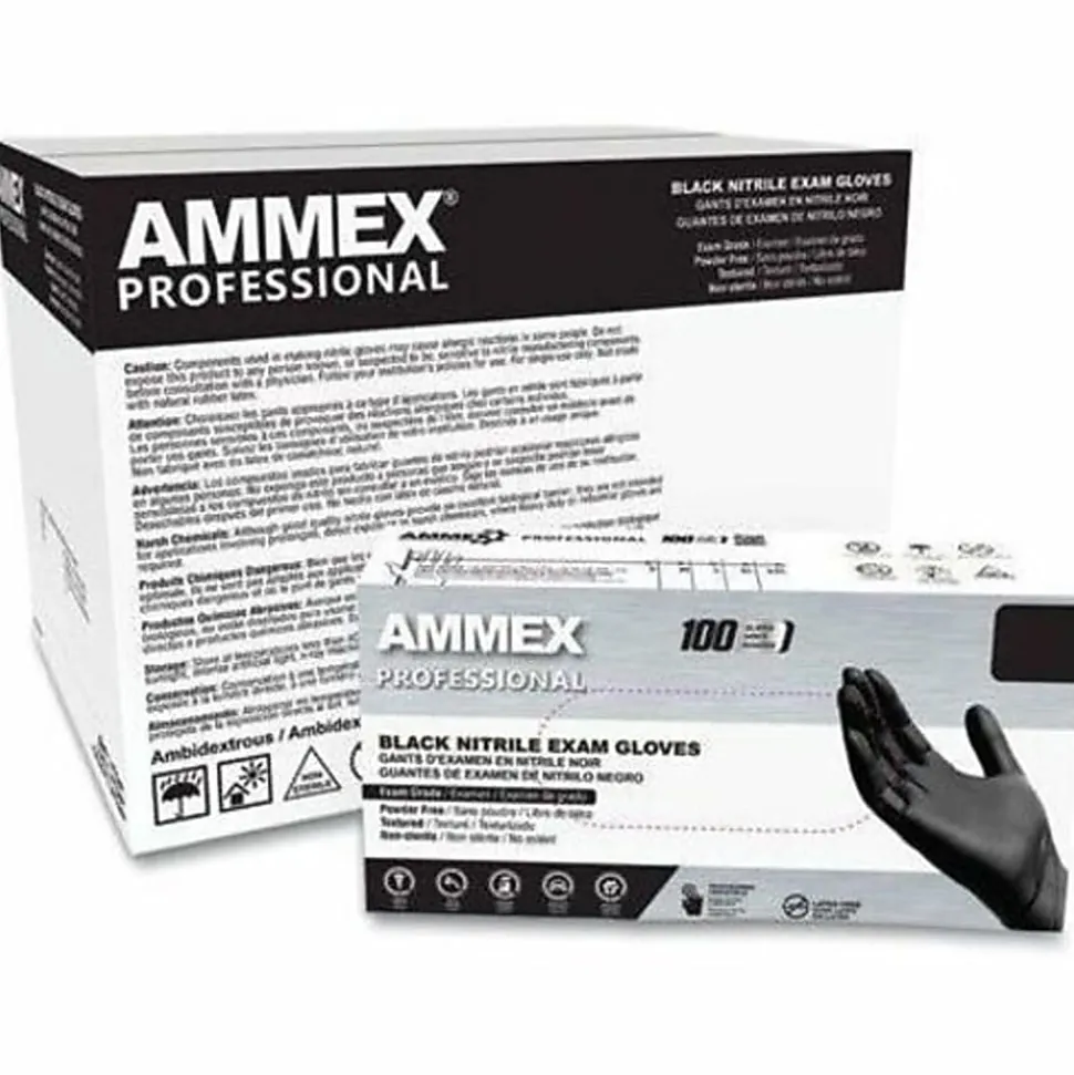 AMMEX Professional Black Nitrile Powder Free Exam SM Gloves