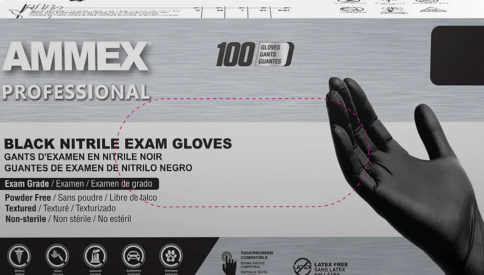 AMMEX Professional Black Nitrile Powder Free Exam SM Gloves