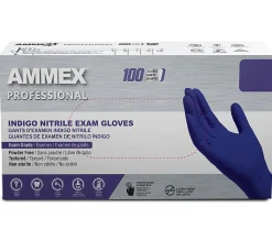 Ammex Professional Indigo Disposable Powder-Free Nitrile Exam Gloves, Large, Box Of 100 Gloves