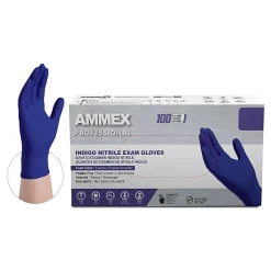 Ammex Professional Indigo Disposable Powder-Free Nitrile Exam Gloves, Large, Box Of 100 Gloves