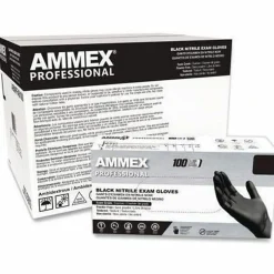 Ammex Professional Powder-Free Exam-Grade Nitrile Gloves, Medium, Black, Box Of 100 Gloves